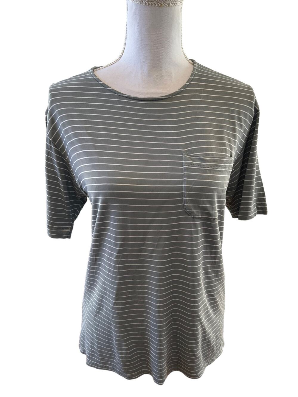 Armani Collezioni Gray Striped Pocket T Shirt M